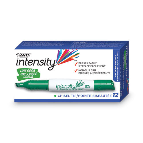 Image of BIC® Intensity Low Odor Chisel Tip Dry Erase Marker, Broad Chisel Tip, Green, Dozen