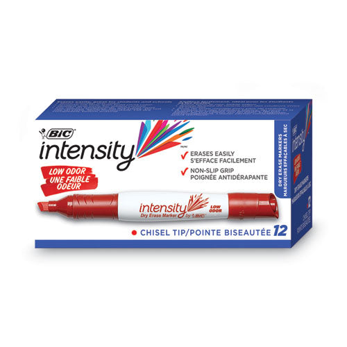 Image of BIC® Intensity Low Odor Chisel Tip Dry Erase Marker, Extra-Broad Bullet Tip, Red, Dozen
