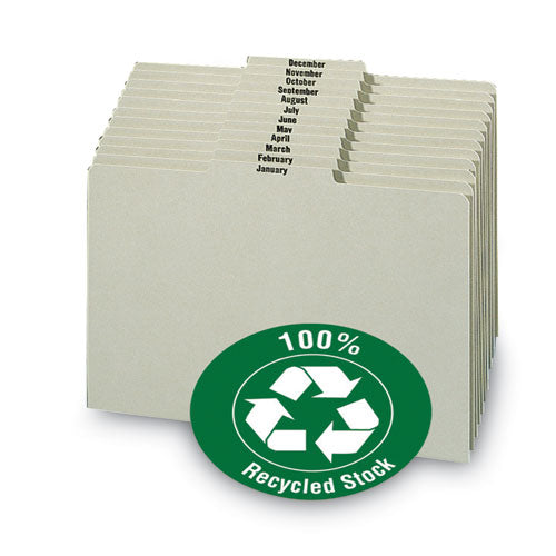Image of Smead 100% Recycled Monthly Top Tab File Guide Set, 1/3-Cut Top Tab, January To December, 8.5 X 11, Green, 12/set
