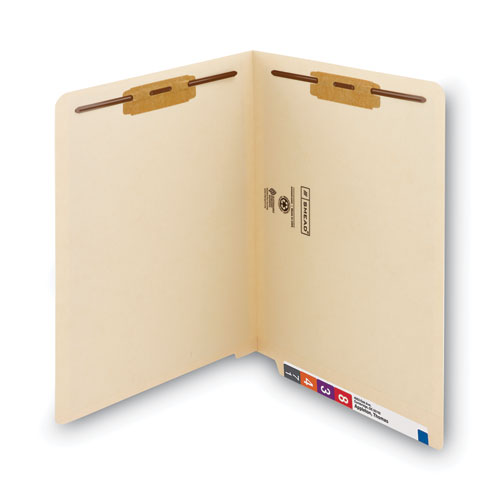 Image of Smead End Tab Fastener Folders with Reinforced Straight Tabs, 14-pt Manila, 2 Fasteners, Letter Size, Manila Exterior, 50/Box