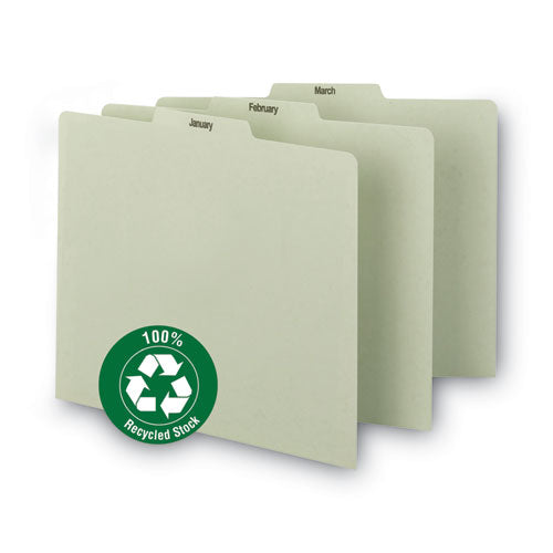 Image of Smead 100% Recycled Monthly Top Tab File Guide Set, 1/3-Cut Top Tab, January To December, 8.5 X 11, Green, 12/set