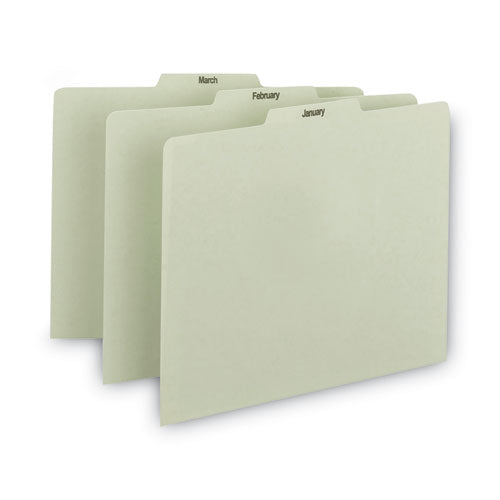 Image of Smead 100% Recycled Monthly Top Tab File Guide Set, 1/3-Cut Top Tab, January To December, 8.5 X 11, Green, 12/set