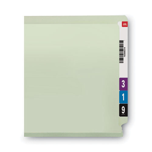 Image of Smead End Tab Pressboard Classification Folders, Two SafeSHIELD Coated Fasteners, 3" Expansion, Letter Size, Gray-Green, 25/Box