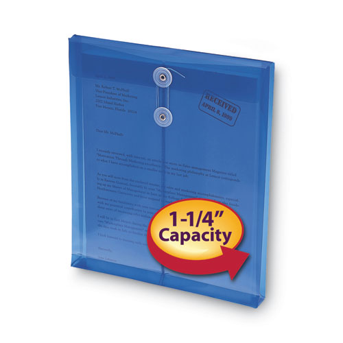 Image of Smead Poly String and Button Interoffice Envelopes, Open-End (Vertical), 9.75 x 11.63, Transparent Blue, 5/Pack