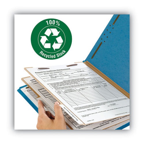 Image of Smead Recycled Pressboard Classification Folders, 2" Expansion, 2 Dividers, 6 Fasteners, Letter Size, Dark Blue, 10/Box