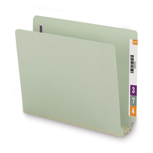 Image of Smead End Tab Pressboard Classification Folders, Two SafeSHIELD Coated Fasteners, 3" Expansion, Letter Size, Gray-Green, 25/Box
