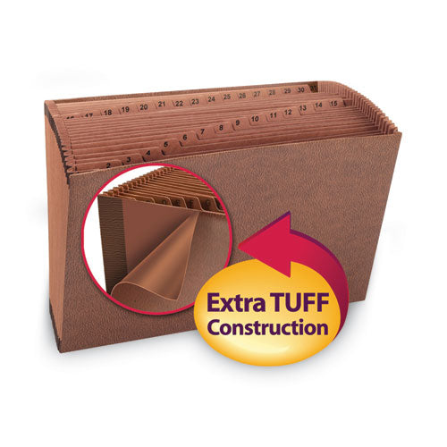 Image of Smead TUFF Expanding Open-Top Stadium File, 31 Sections, 1/31-Cut Tabs, Legal Size, Redrope