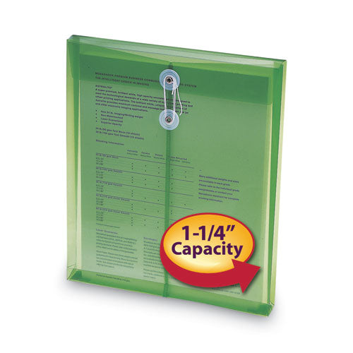 Image of Smead Poly String and Button Interoffice Envelopes, Open-End (Vertical), 9.75 x 11.63, Transparent Green, 5/Pack