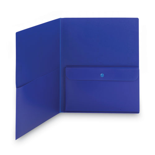 Image of Smead Poly Two-Pocket Folder With Security Pocket, 11 X 8 1/2, Blue, 5/pack