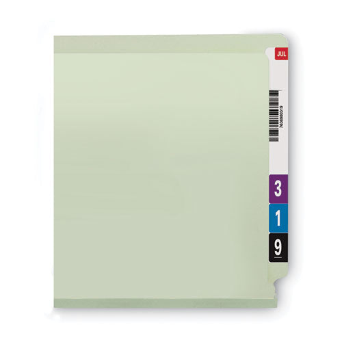 Image of Smead End Tab Pressboard Classification Folders, Two SafeSHIELD Coated Fasteners, 1" Expansion, Legal Size, Gray-Green, 25/Box