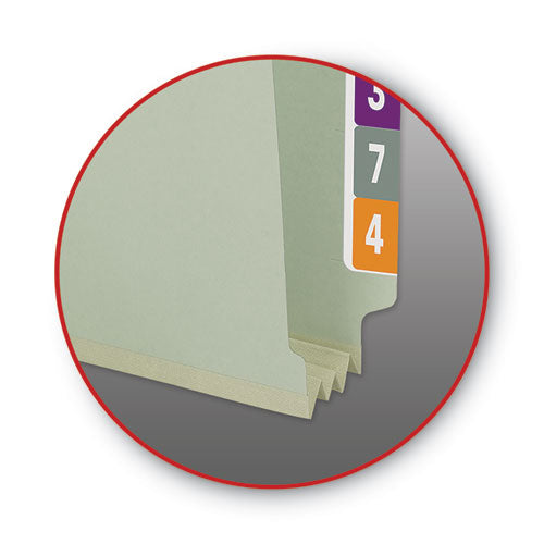 Image of Smead End Tab Pressboard Classification Folders, Two SafeSHIELD Coated Fasteners, 3" Expansion, Letter Size, Gray-Green, 25/Box