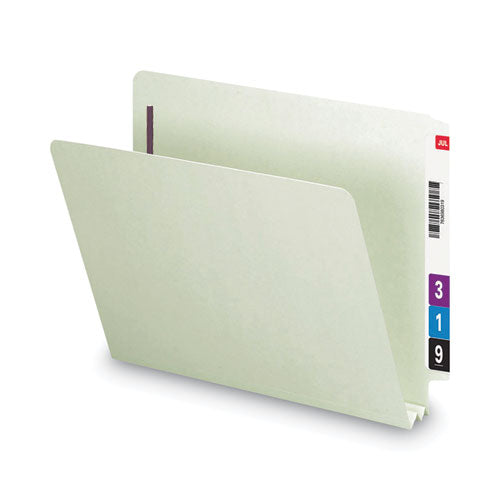 Image of Smead End Tab Pressboard Classification Folders, Two SafeSHIELD Coated Fasteners, 2" Expansion, Letter Size, Gray-Green, 25/Box