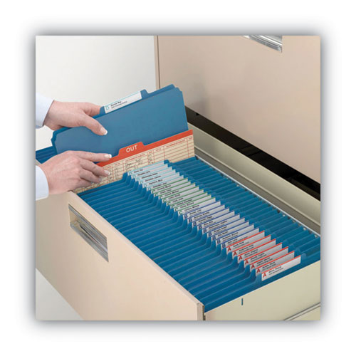 Image of Smead Recycled Pressboard Classification Folders, 2" Expansion, 2 Dividers, 6 Fasteners, Letter Size, Dark Blue, 10/Box