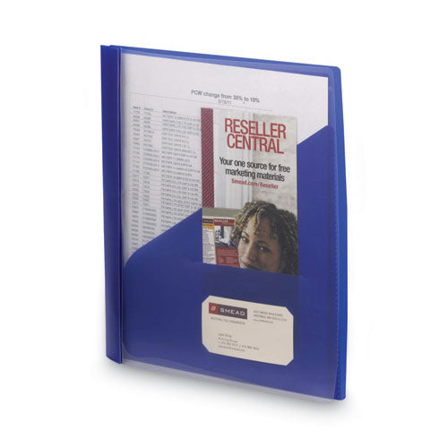 Image of Smead Clear Front Poly Report Cover, Double-Prong Fastener, 0.5" Capacity, 8.5 X 11, Clear/blue, 5/pack