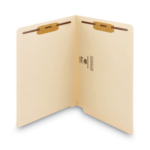 Image of Smead Reinforced End Tab Fastener Folders, Antimicrobial Protection, 0.75" Expansion, 2 Fasteners, Letter Size, Manila, 50/Box