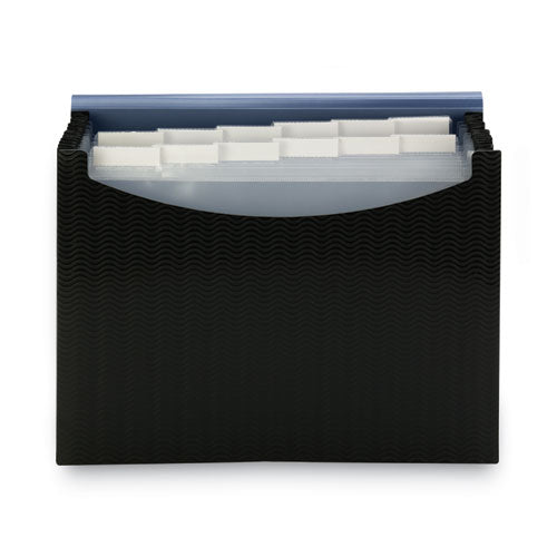 Image of Smead 12-Pocket Poly Expanding File, 0.88" Expansion, 12 Sections, Cord/Hook Closure, 1/6-Cut Tabs, Letter Size, Black/Blue