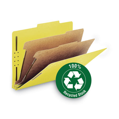 Image of Smead Recycled Pressboard Classification Folders, 2" Expansion, 2 Dividers, 6 Fasteners, Letter Size, Yellow Exterior, 10/Box
