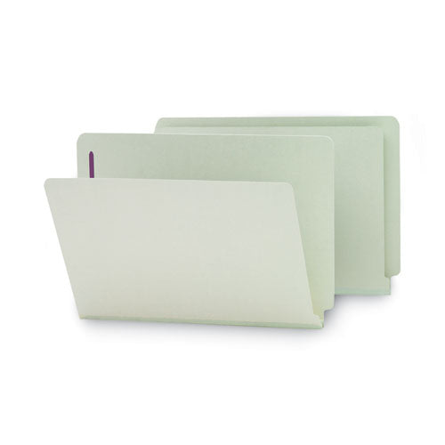 Image of Smead End Tab Pressboard Classification Folders, Two SafeSHIELD Coated Fasteners, 1" Expansion, Legal Size, Gray-Green, 25/Box