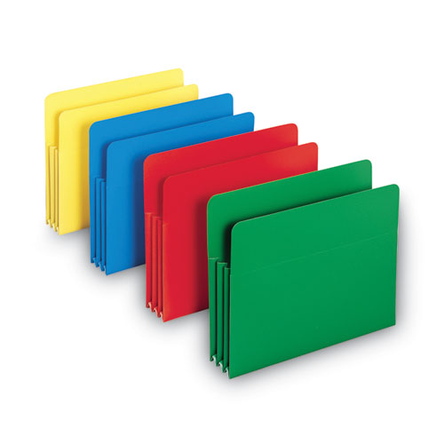 Image of Smead Poly Drop Front File Pockets, 3.5" Expansion, Letter Size, Assorted Colors, 4/Box