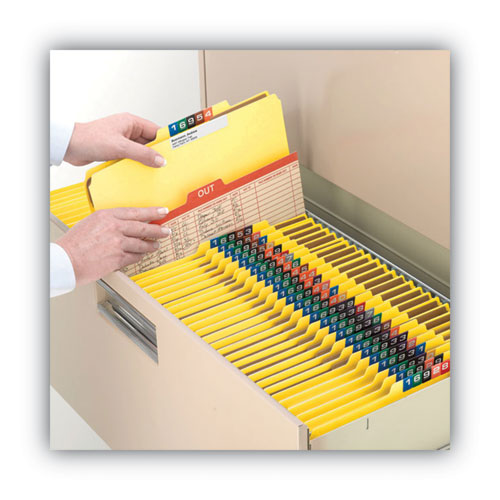 Image of Smead Recycled Pressboard Classification Folders, 2" Expansion, 2 Dividers, 6 Fasteners, Letter Size, Yellow Exterior, 10/Box