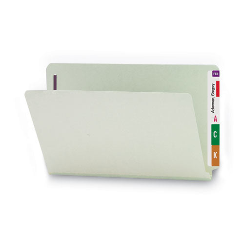 Image of Smead End Tab Pressboard Classification Folders, Two SafeSHIELD Coated Fasteners, 1" Expansion, Legal Size, Gray-Green, 25/Box