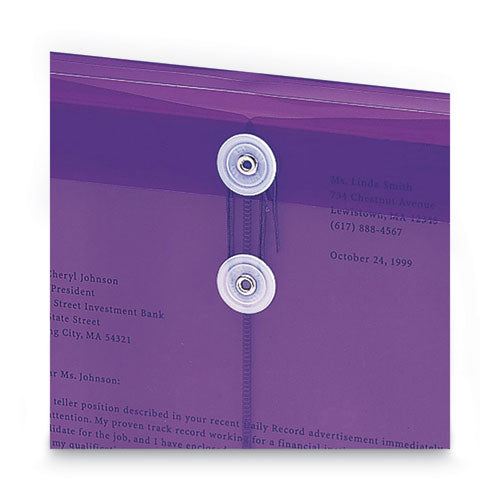 Image of Smead Poly String and Button Interoffice Envelopes, Open-End (Vertical), 9.75 x 11.63, Transparent Purple, 5/Pack
