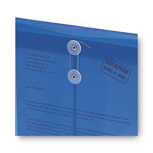 Image of Smead Poly String and Button Interoffice Envelopes, Open-End (Vertical), 9.75 x 11.63, Transparent Blue, 5/Pack