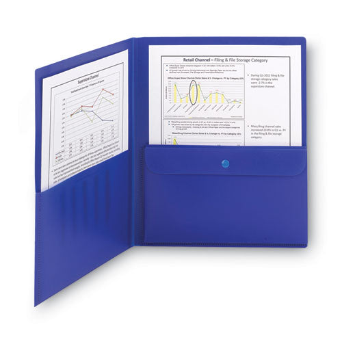 Image of Smead Poly Two-Pocket Folder With Security Pocket, 11 X 8 1/2, Blue, 5/pack