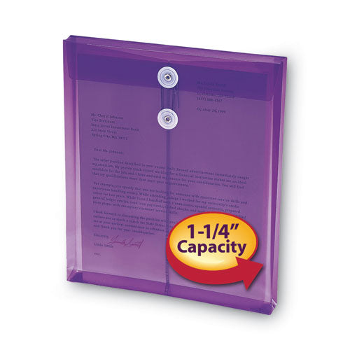 Image of Smead Poly String and Button Interoffice Envelopes, Open-End (Vertical), 9.75 x 11.63, Transparent Purple, 5/Pack