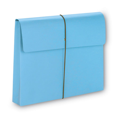 Image of Smead Expanding Wallet with Elastic Cord, 2" Expansion, 1 Section, Elastic Cord Closure, Letter Size, Blue, 10/Box