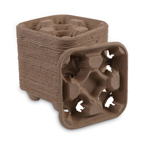Image of Boardwalk® Cup Carrier Tray, 8 Oz To 32 Oz, Four Cups, Kraft, 300/carton