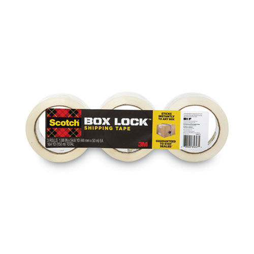 Image of Scotch® Box Lock Shipping Packaging Tape, 3" Core, 1.88" X 54.6 Yds, Clear, 3/pack