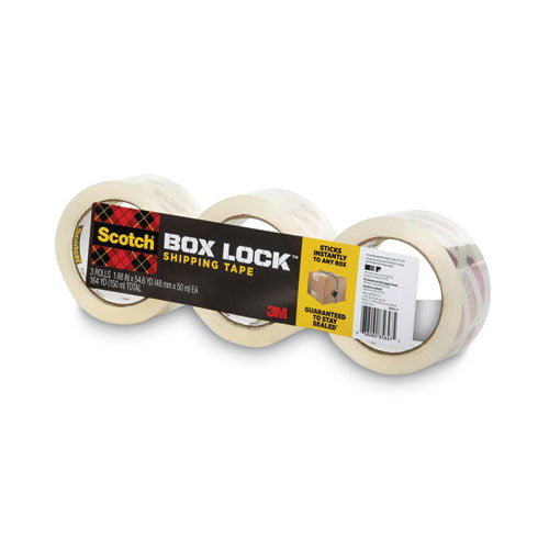 Image of Scotch® Box Lock Shipping Packaging Tape, 3" Core, 1.88" X 54.6 Yds, Clear, 3/pack