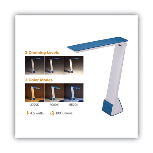 Image of Bostitch® Konnect Rechargeable Folding LED Desk Lamp, 2.52w x 2.13d x 11.02h, Gray/Blue