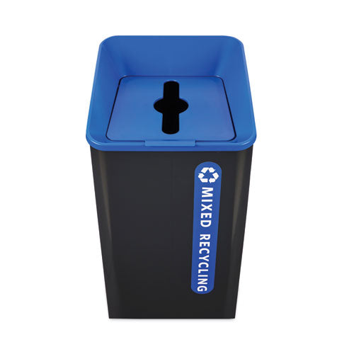 Image of Rubbermaid® Commercial Sustain Decorative Refuse with Recycling Lid, 23 gal, Metal/Plastic, Black/Blue