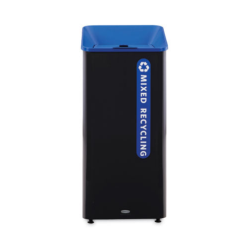 Image of Rubbermaid® Commercial Sustain Decorative Refuse with Recycling Lid, 23 gal, Metal/Plastic, Black/Blue