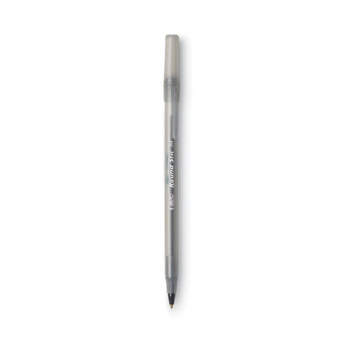 Image of BIC® Round Stic Xtra Life Ballpoint Pen Value Pack, Stick, Medium 1 mm, Black Ink, Translucent Frost Barrel, 60/Box
