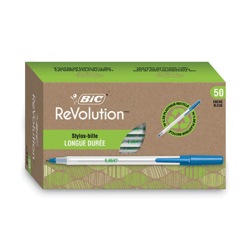 Image of BIC® Ecolutions Round Stic Ballpoint Pen Value Pack, Stick, Medium 1 Mm, Blue Ink, Clear Barrel, 50/pack