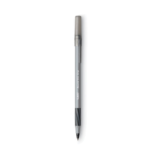 Image of BIC® Round Stic Grip Xtra Comfort Ballpoint Pen Value Pack, Easy-Glide, Stick, Medium 1.2mm, Black Ink, Gray/Black Barrel, 36/Pack
