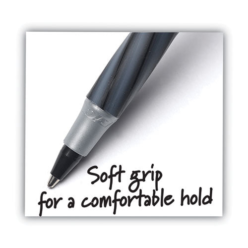 Image of BIC® Round Stic Grip Xtra Comfort Ballpoint Pen Value Pack, Easy-Glide, Stick, Medium 1.2mm, Black Ink, Gray/Black Barrel, 36/Pack