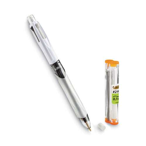 Image of BIC® 4-Color 3 + 1 Ballpoint Pen/Pencil, Retractable, Medium 1 mm Pen/0.7 mm Pencil, Black/Blue/Red Ink, Gray/White Barrel