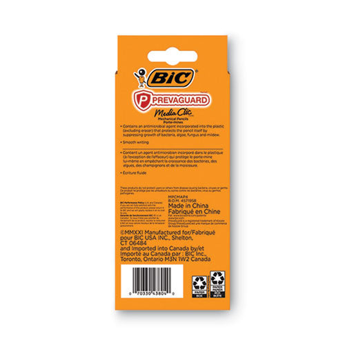Image of BIC® Prevaguard Media Clic Mechanical Pencils, 0.7 Mm, Hb (#2), Black Lead, 2 Black Barrel/2 Blue Barrel, 4/pack