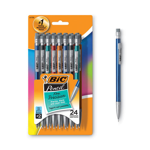 Image of BIC® Xtra-Precision Mechanical Pencil Value Pack, 0.5 mm, HB (#2), Black Lead, Assorted Barrel Colors, 24/Pack