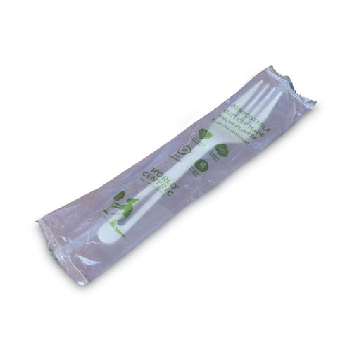 Image of World Centric® TPLA Compostable Cutlery, Fork, Plastic, White, 750/Carton