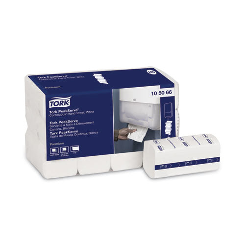 Image of Tork® PeakServe Continuous Hand Towel, 1-Ply, 7.91 x 8.85, White, 270 Wipes/Pack, 12 Packs/Carton