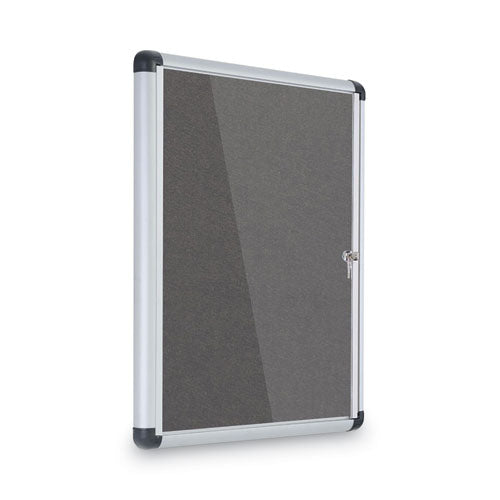 Image of MasterVision® Slim-Line Enclosed Fabric Bulletin Board with One Door, 28" x 38", Gray Surface, Satin Aluminum Frame
