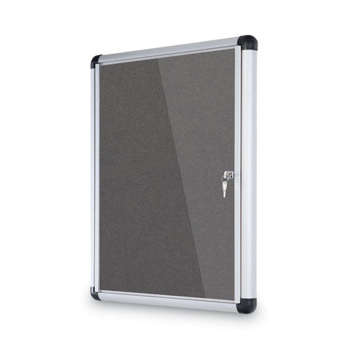 Image of MasterVision® Slim-Line Enclosed Fabric Bulletin Board with One Door, 28" x 38", Gray Surface, Satin Aluminum Frame