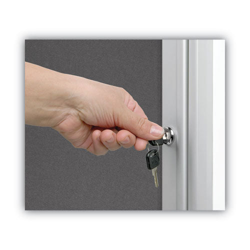 Image of MasterVision® Slim-Line Enclosed Fabric Bulletin Board with One Door, 28" x 38", Gray Surface, Satin Aluminum Frame