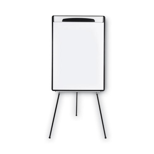 Image of MasterVision® Magnetic Gold Ultra Dry Erase Tripod Presentation Easel with Arms, 28" x 38.5", White Surface, Black/Silver Aluminum Frame
