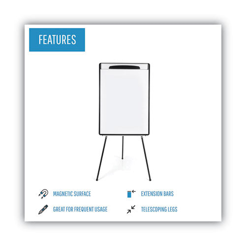 Image of MasterVision® Magnetic Gold Ultra Dry Erase Tripod Presentation Easel with Arms, 28" x 38.5", White Surface, Black/Silver Aluminum Frame